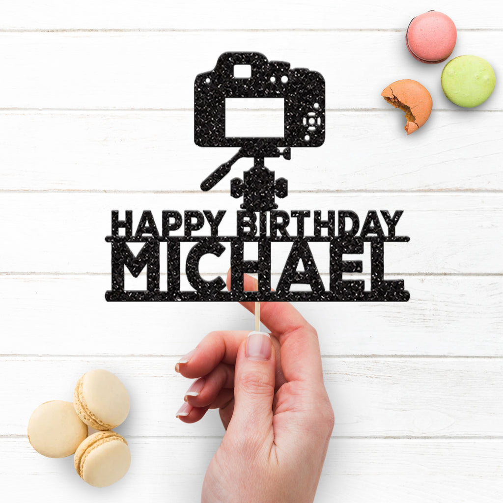 Personalised Camera and Tripod Cake Topper – Name - view 3