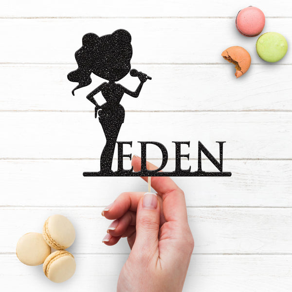 Personalised Female Singer Cake Topper with Name - view 3