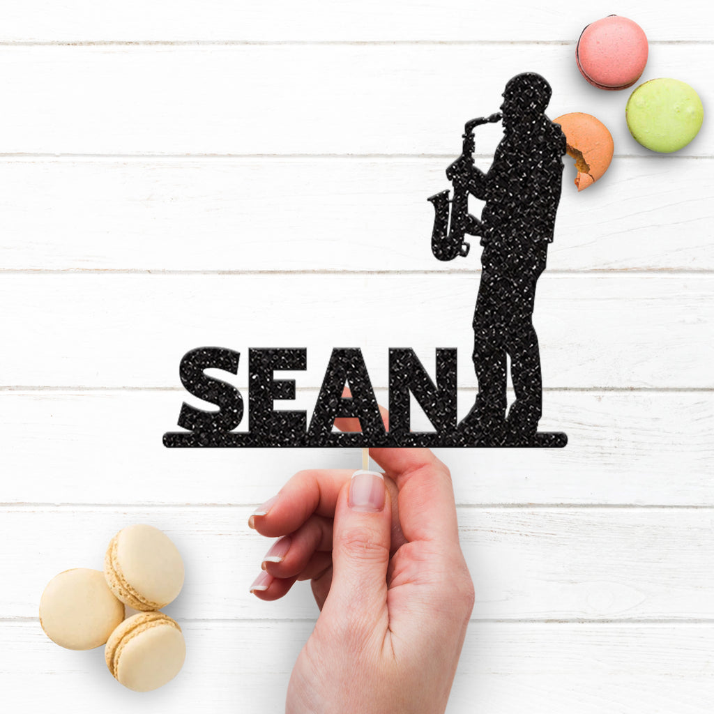 Personalised Saxophone Player Cake Topper with Name - view 3