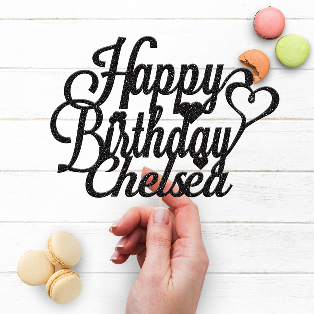 Personalised Happy Birthday Hearts Cake Topper with Name - view 3