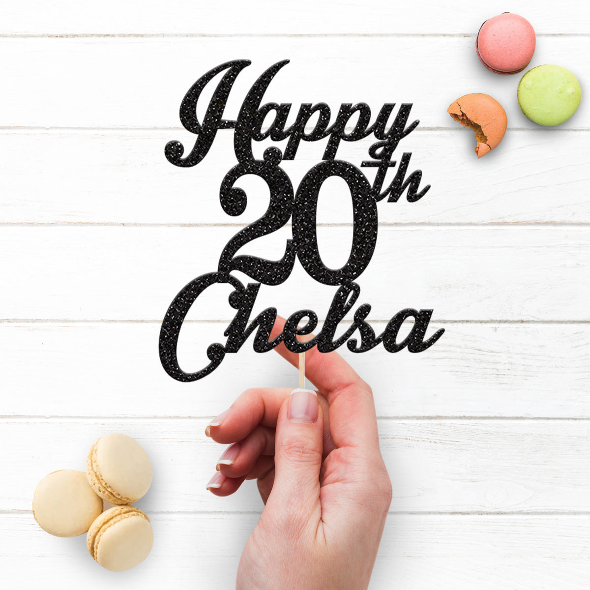 Personalised Happy Birthday Cake Topper Any Age and Script Name - view 3