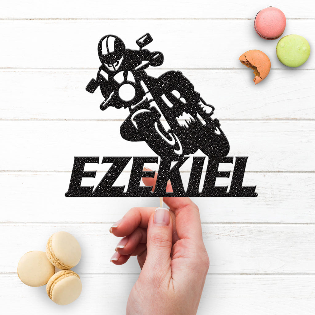 Personalised Motorbike Racing Cake Topper with Name - view 3