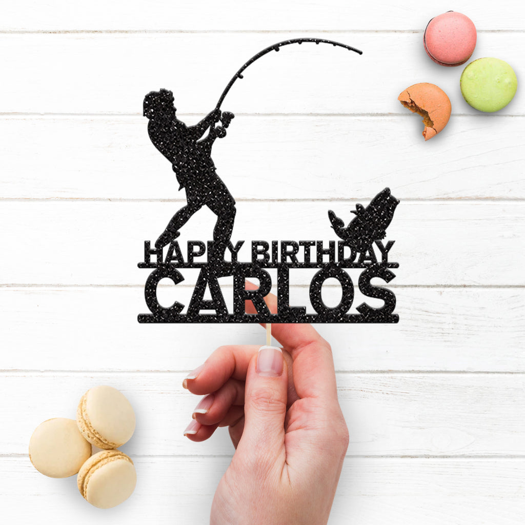 Personalised Fishing Birthday Cake Topper with Name - view 3