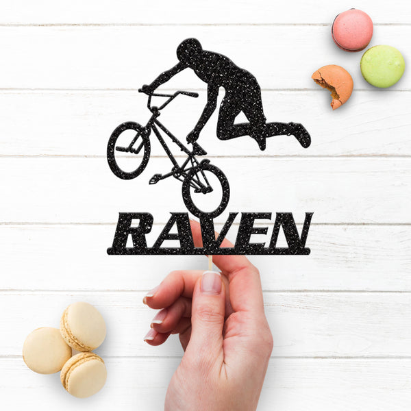 Personalised BMX Rider Cake Topper with Name - view 3