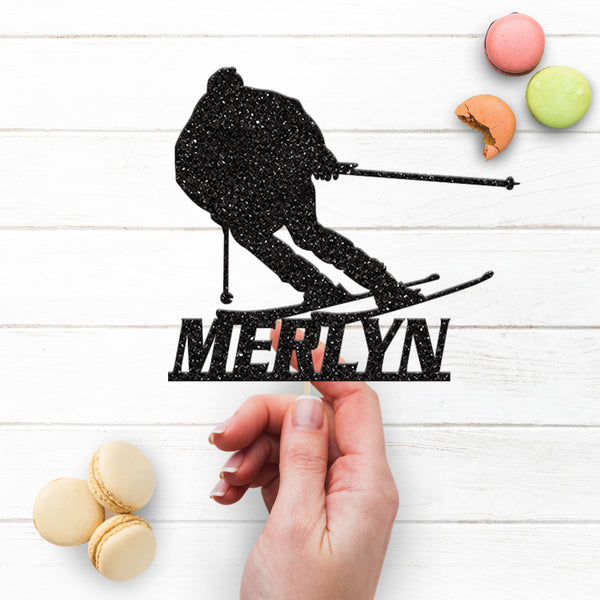 Personalised Skier Cake Topper with Name - view 3
