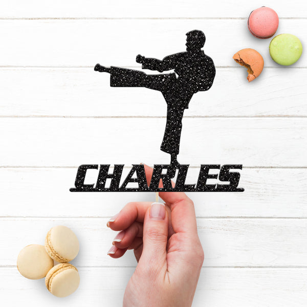 Personalised Karate Front Kick Cake Topper – Name - view 3