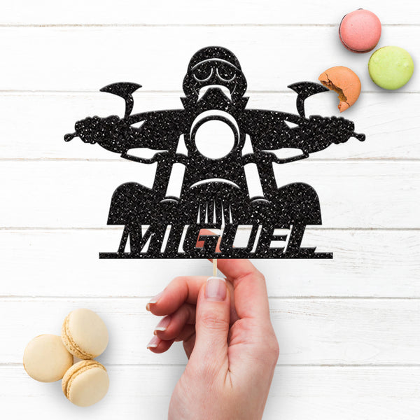 Personalised Motorbike Rider Cake Topper with Name - view 3