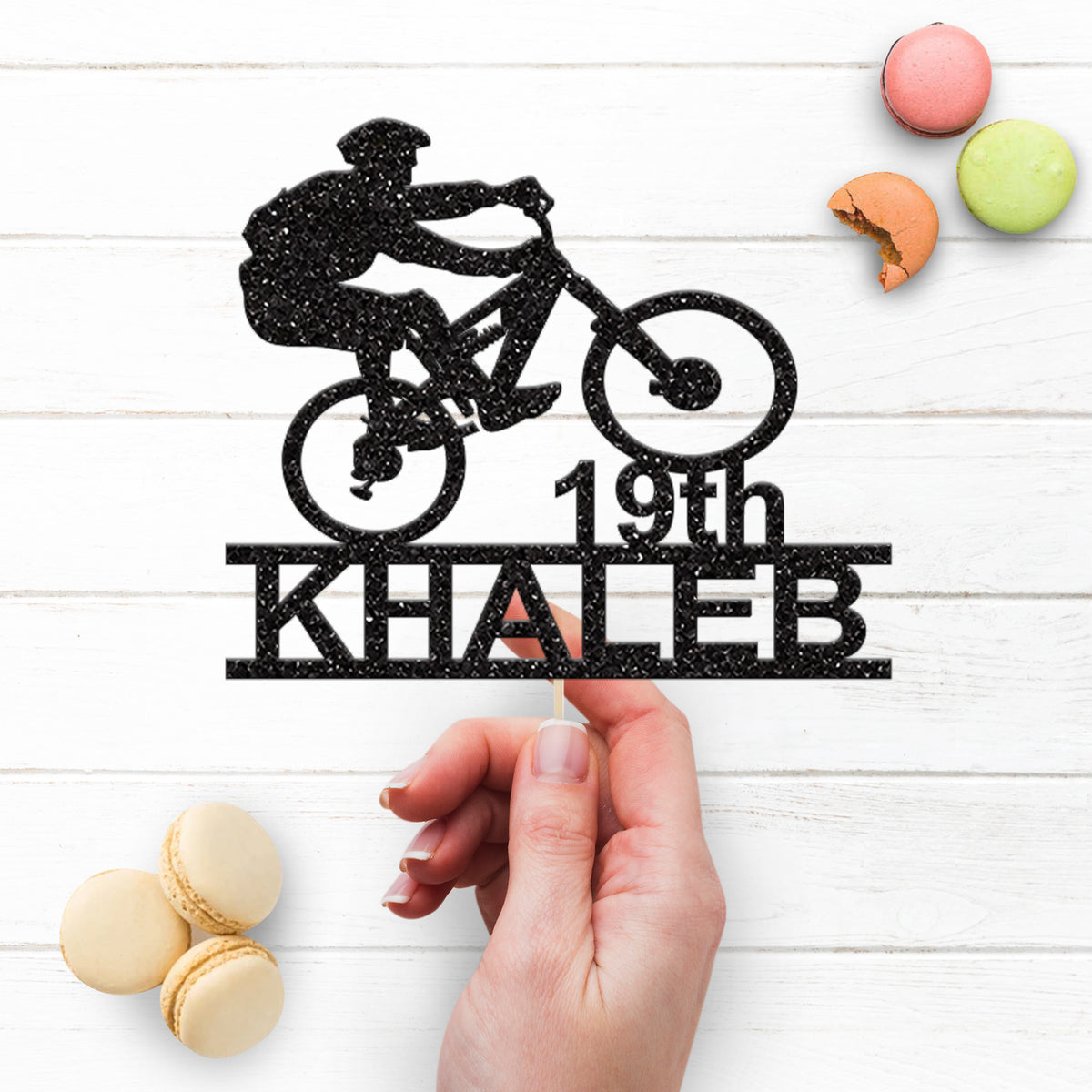 Personalised Mountain Biking Birthday Cake Topper Any Age and Name - view 3