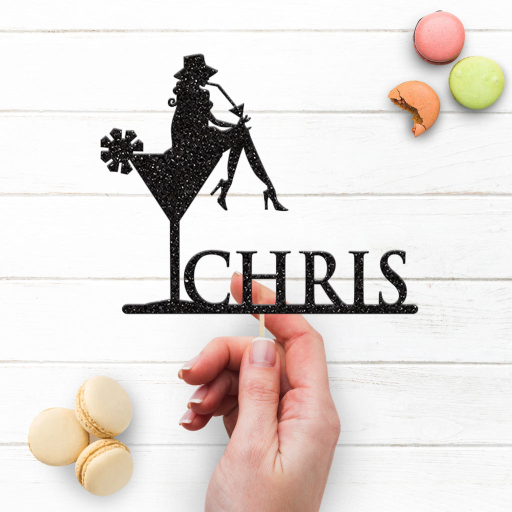 Personalised Cocktail Girl Cake Topper with Name - view 3