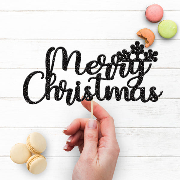 Merry Christmas Floral Script Cake Topper - view 3