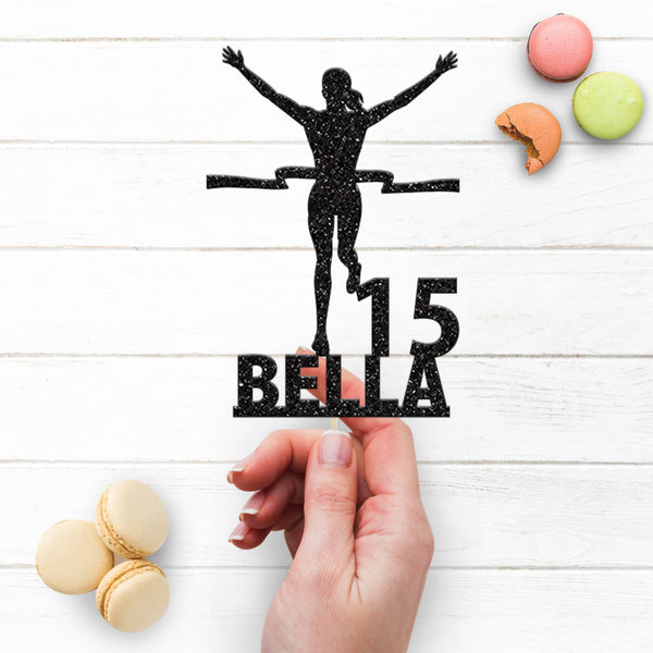 Personalised Female Runner Birthday Cake Topper Any Age and Name - view 3