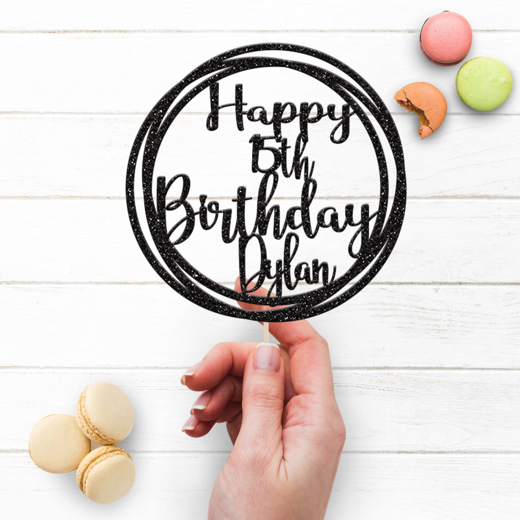 Personalised Circular Birthday Cake Topper Any Age and Name - view 3