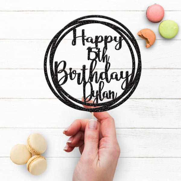 Personalised Circular Birthday Cake Topper Any Age and Name - view 3