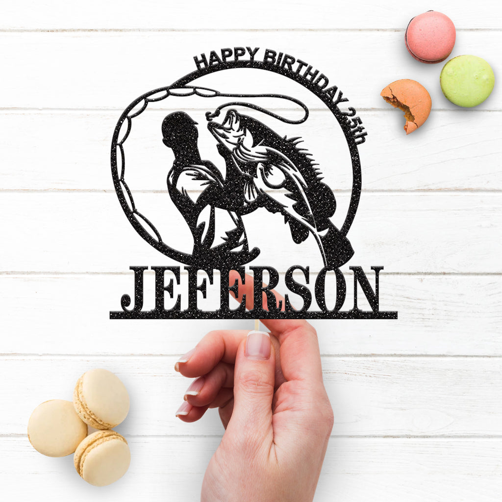 Personalised Fisherman Birthday Cake Topper Any Age and Name - view 3