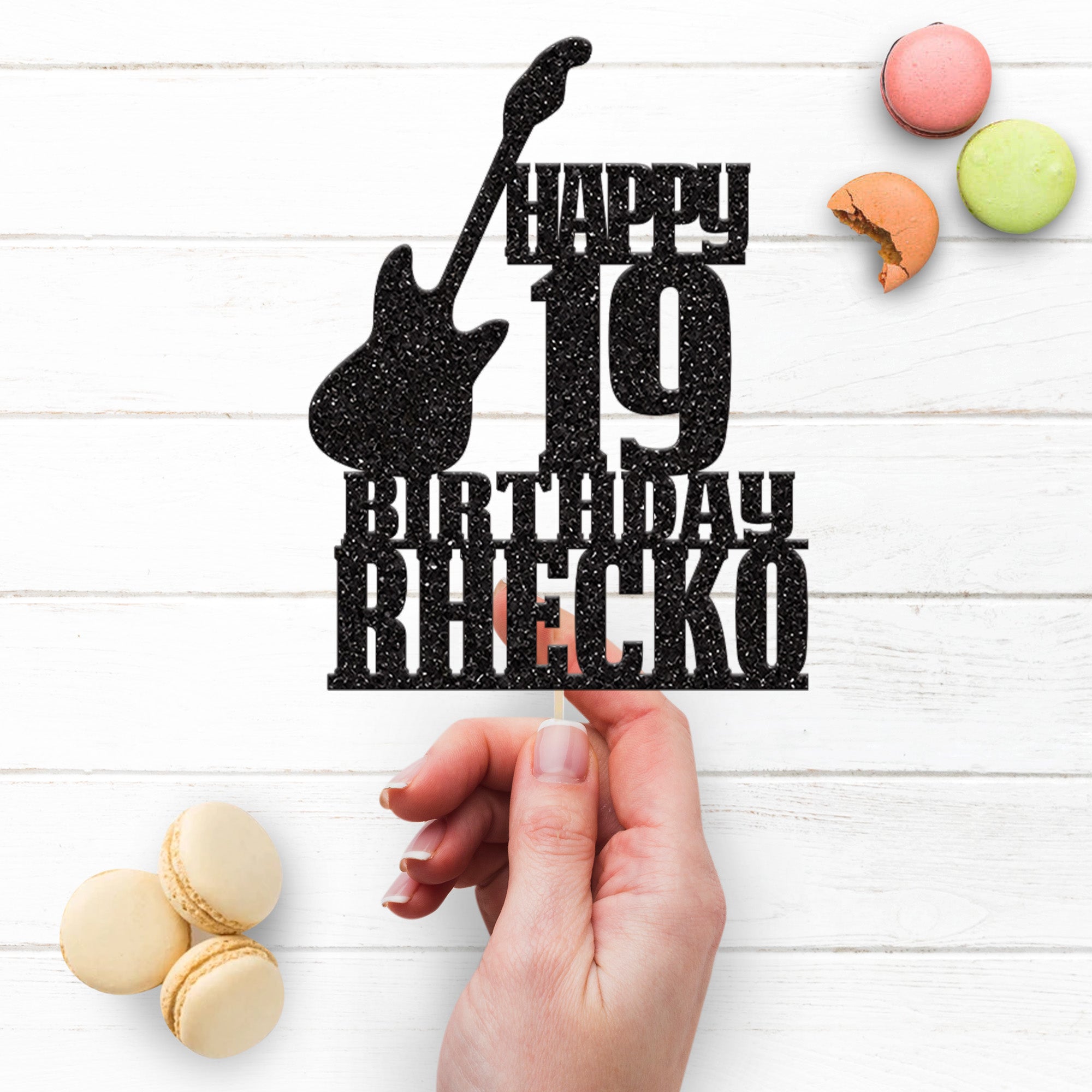 Personalised Electric Guitar Birthday Lettering Cake Topper – Name & Age Secondary image
