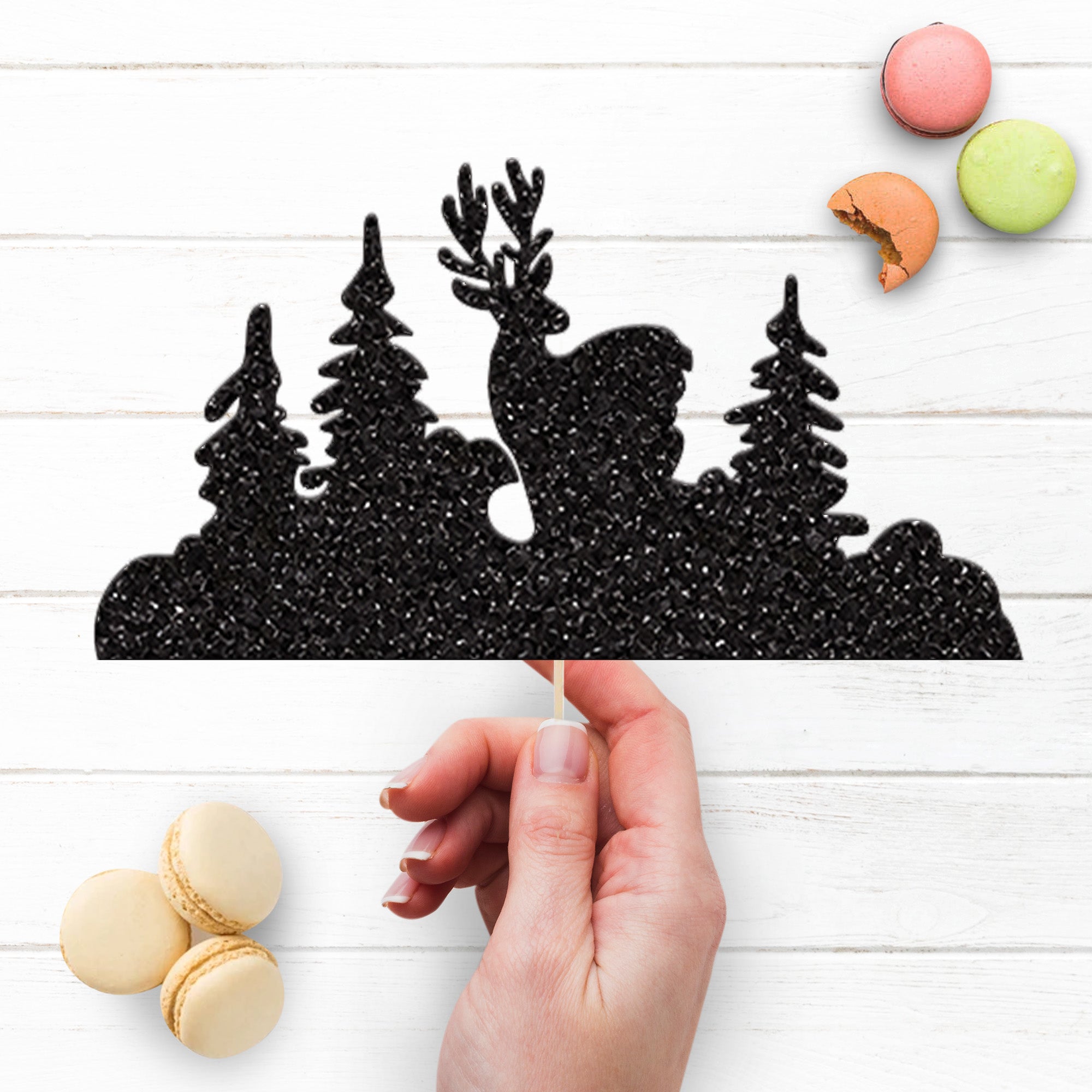 Woodland Stag and Pine Trees Cake Topper Secondary image