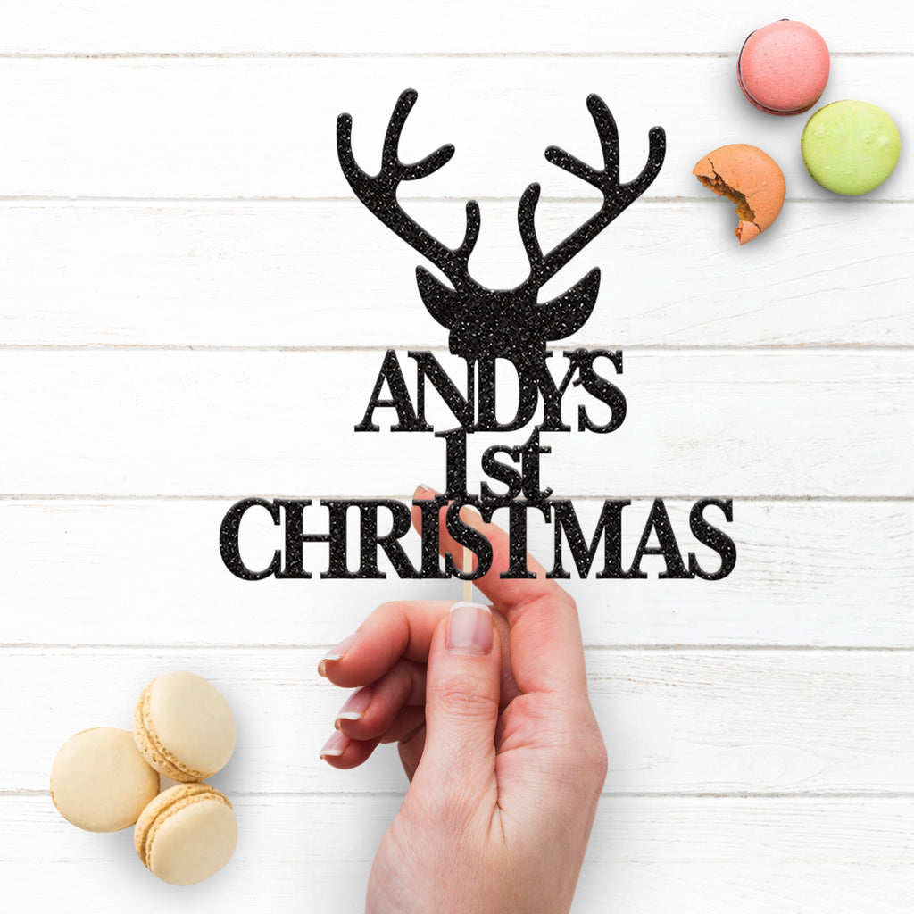 Personalised First Christmas Stag Cake Topper with Name - view 3