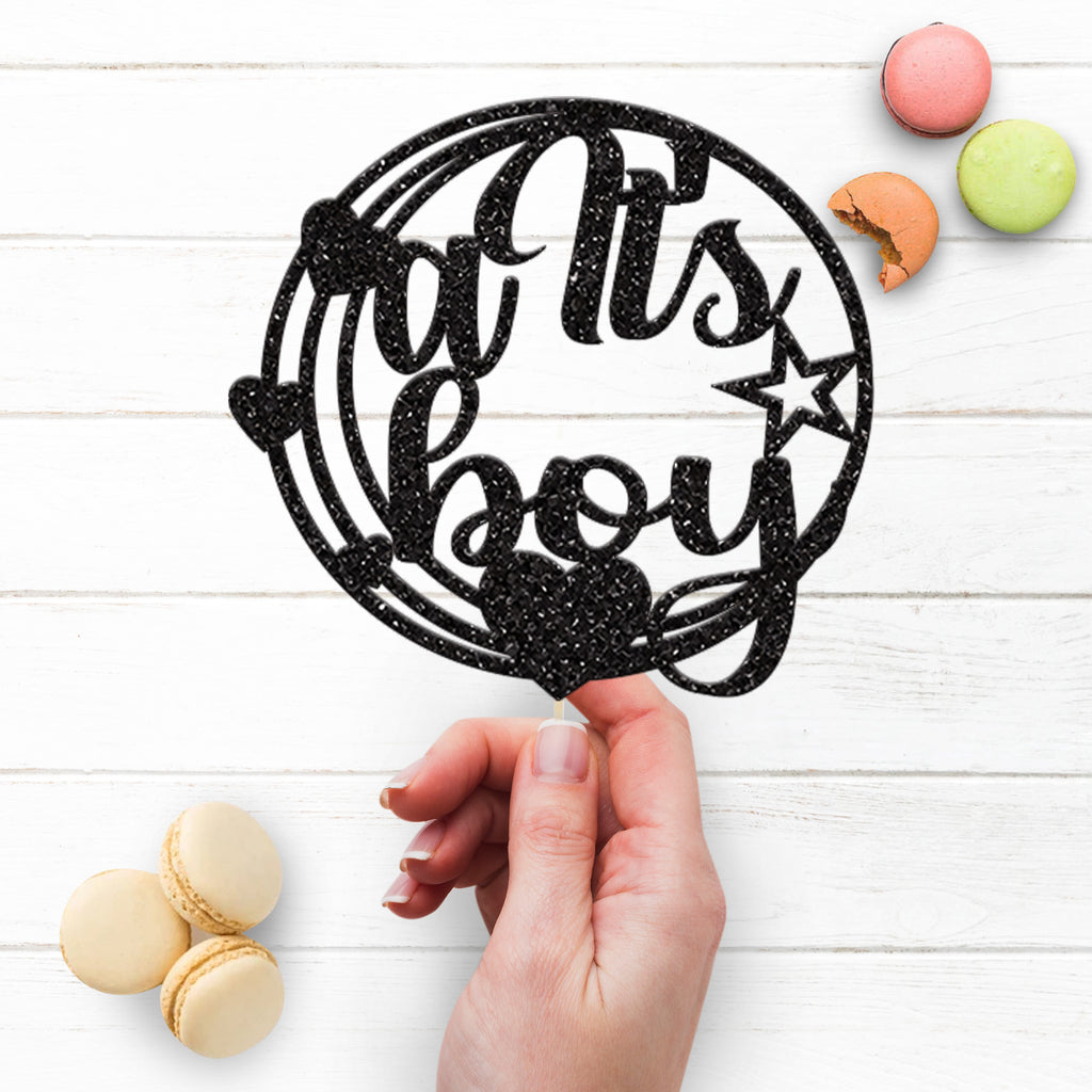 It Is a Boy Circle Baby Shower Cake Topper - view 3
