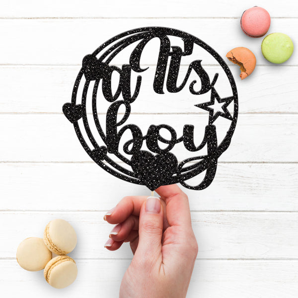 It Is a Boy Circle Baby Shower Cake Topper - view 3