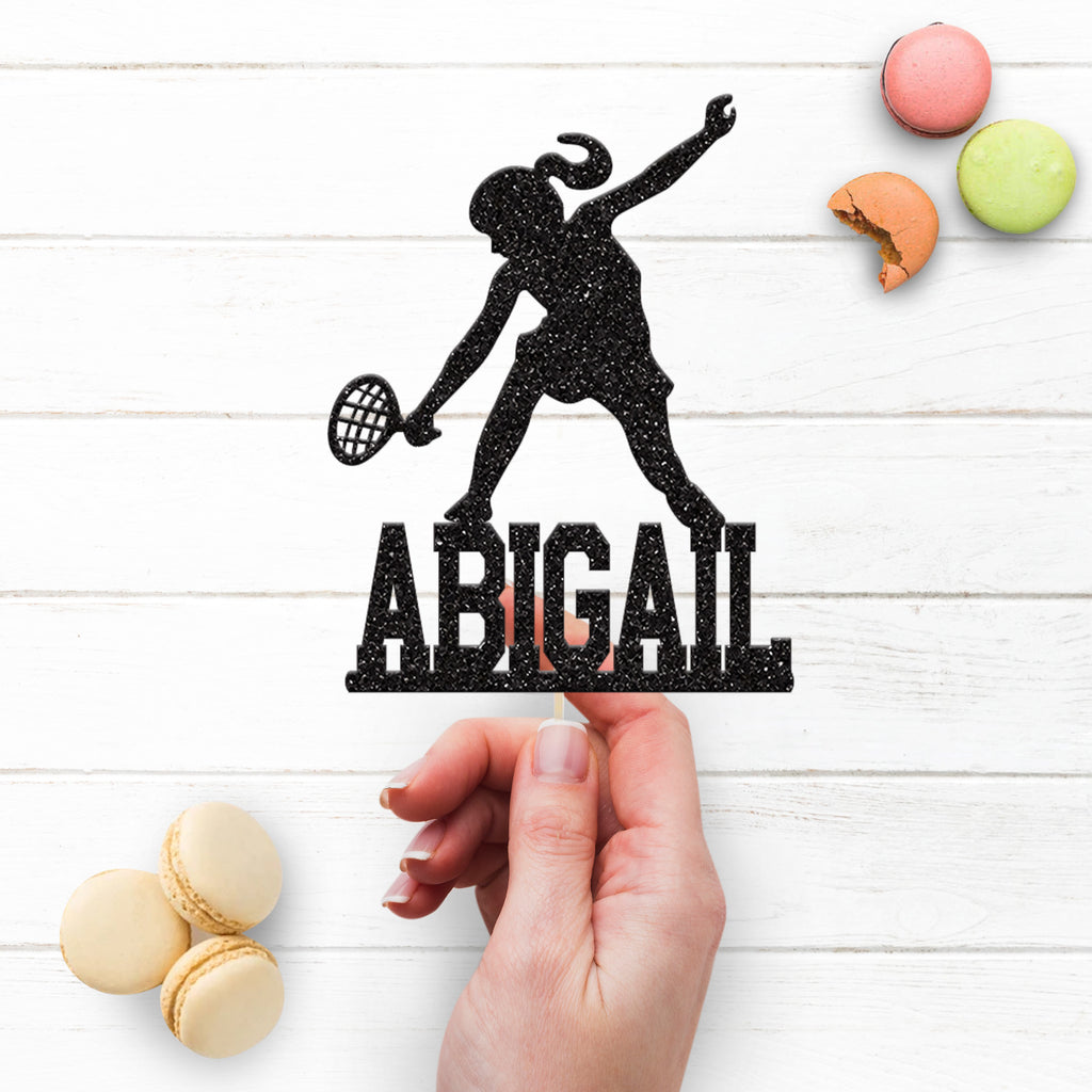 Personalised Female Badminton Player Cake Topper with Name - view 3