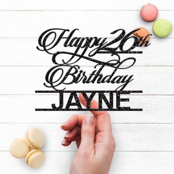 Personalised Elegant Script Birthday Cake Topper Any Age and Name - view 3