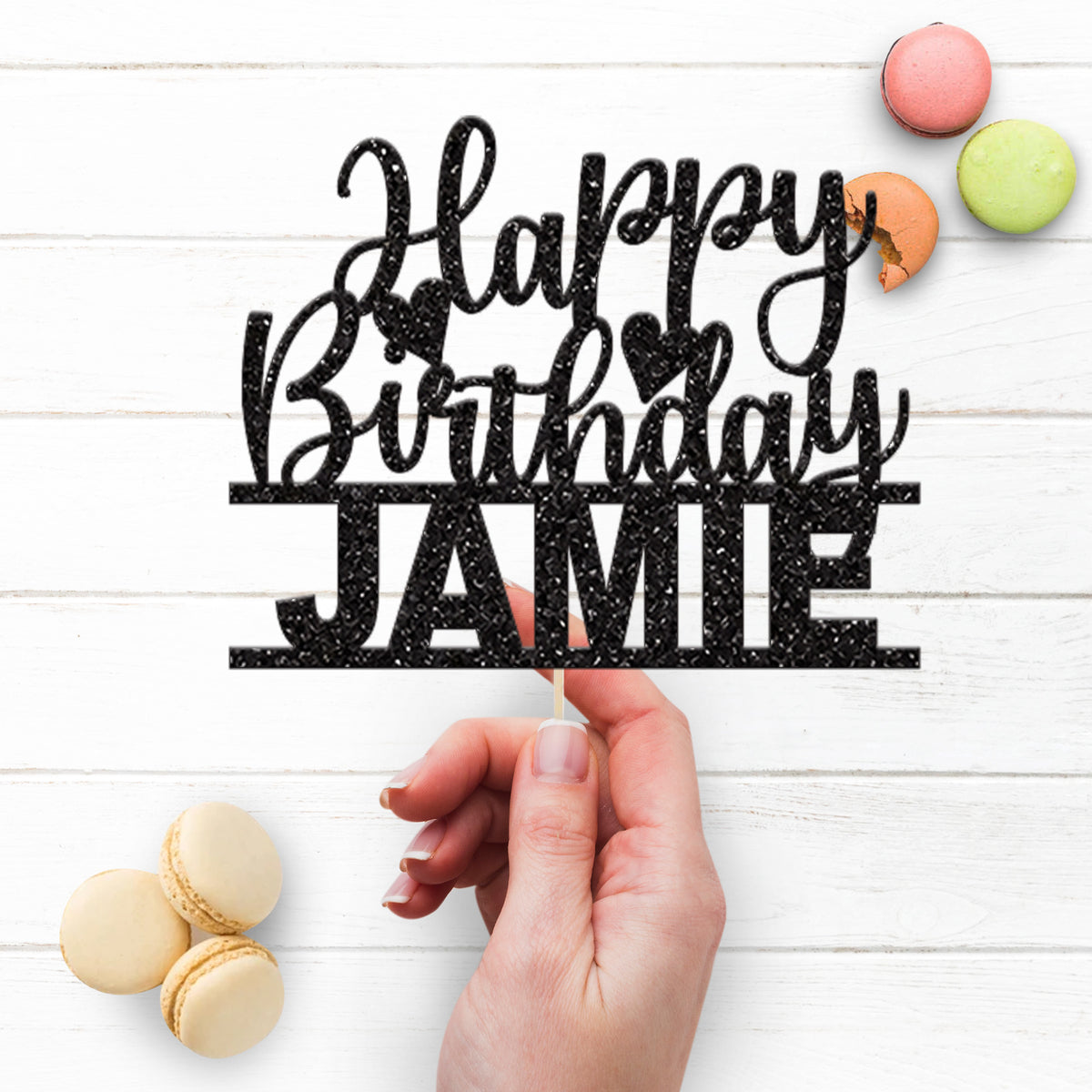Personalised Happy Birthday Hearts Cake Topper with Name - view 3