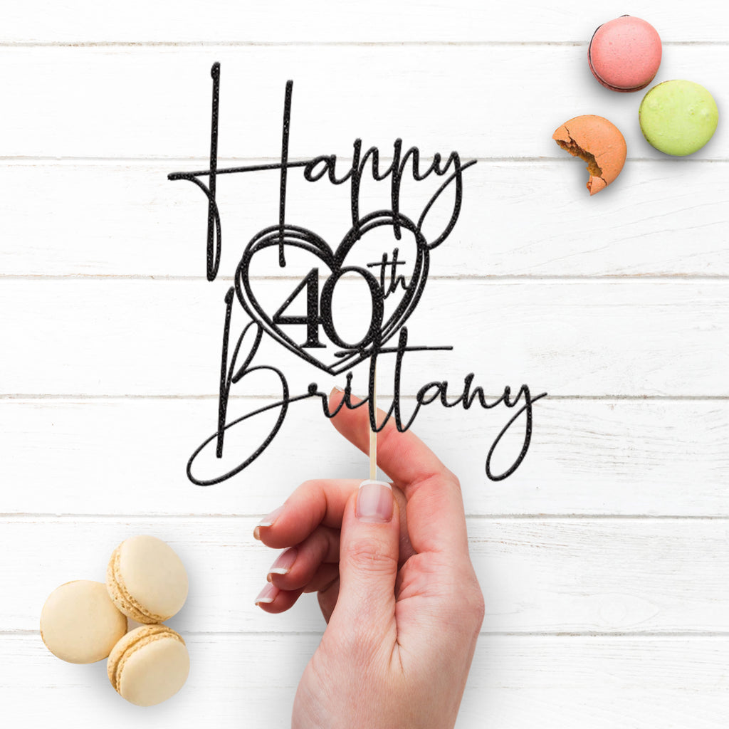 Personalised Heart-Framed Milestone Birthday Cake Topper – Name & Age - view 3