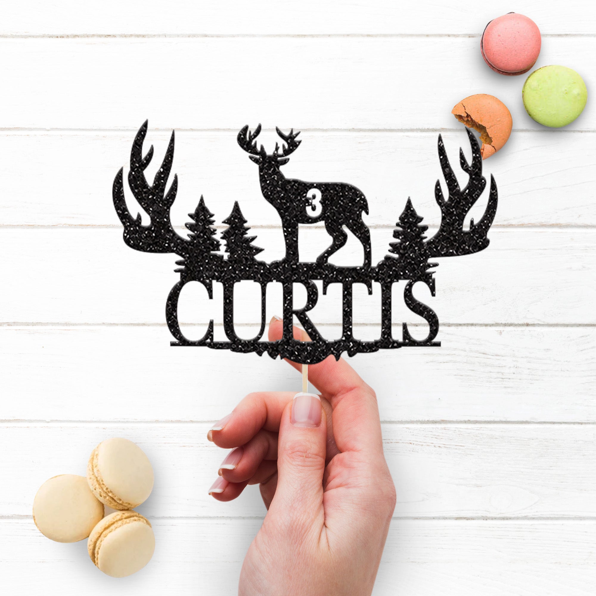 Personalised Stag and Antlers Cake Topper – Name & Age Secondary image