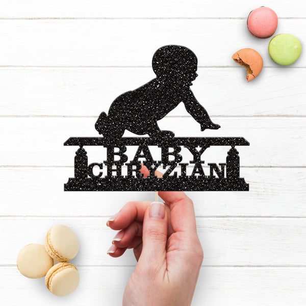 Personalised Crawling Baby Cake Topper with Name - view 3