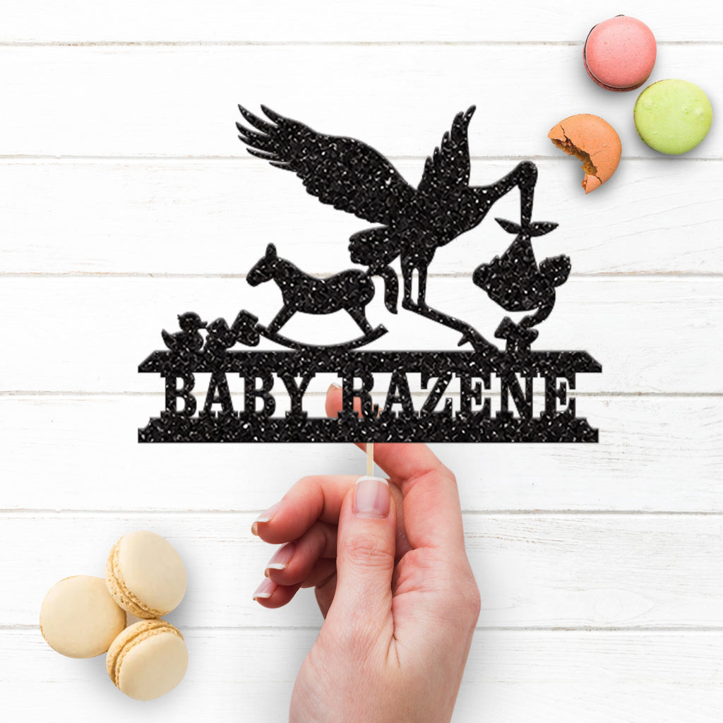 Personalised Stork Baby Shower Cake Topper with Name - view 3