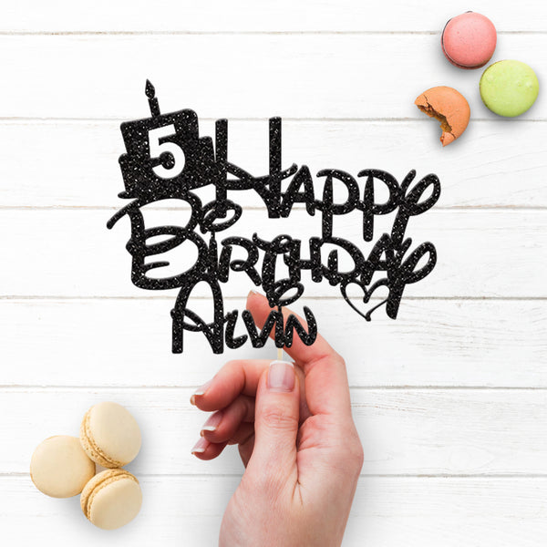 Personalised Cake and Candle Cake Topper – Name & Age - view 3