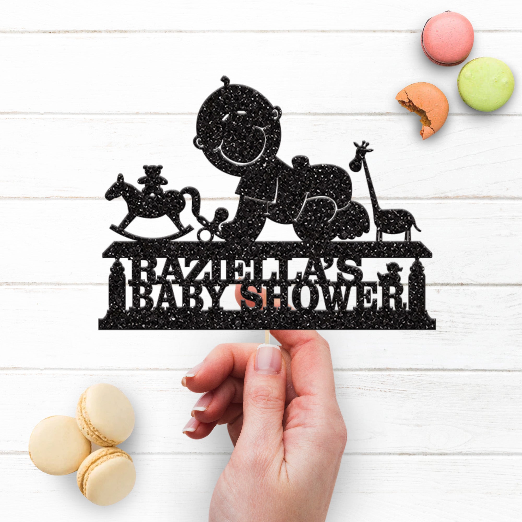 Personalised Crawling Baby Shower Cake Topper – Name Secondary image