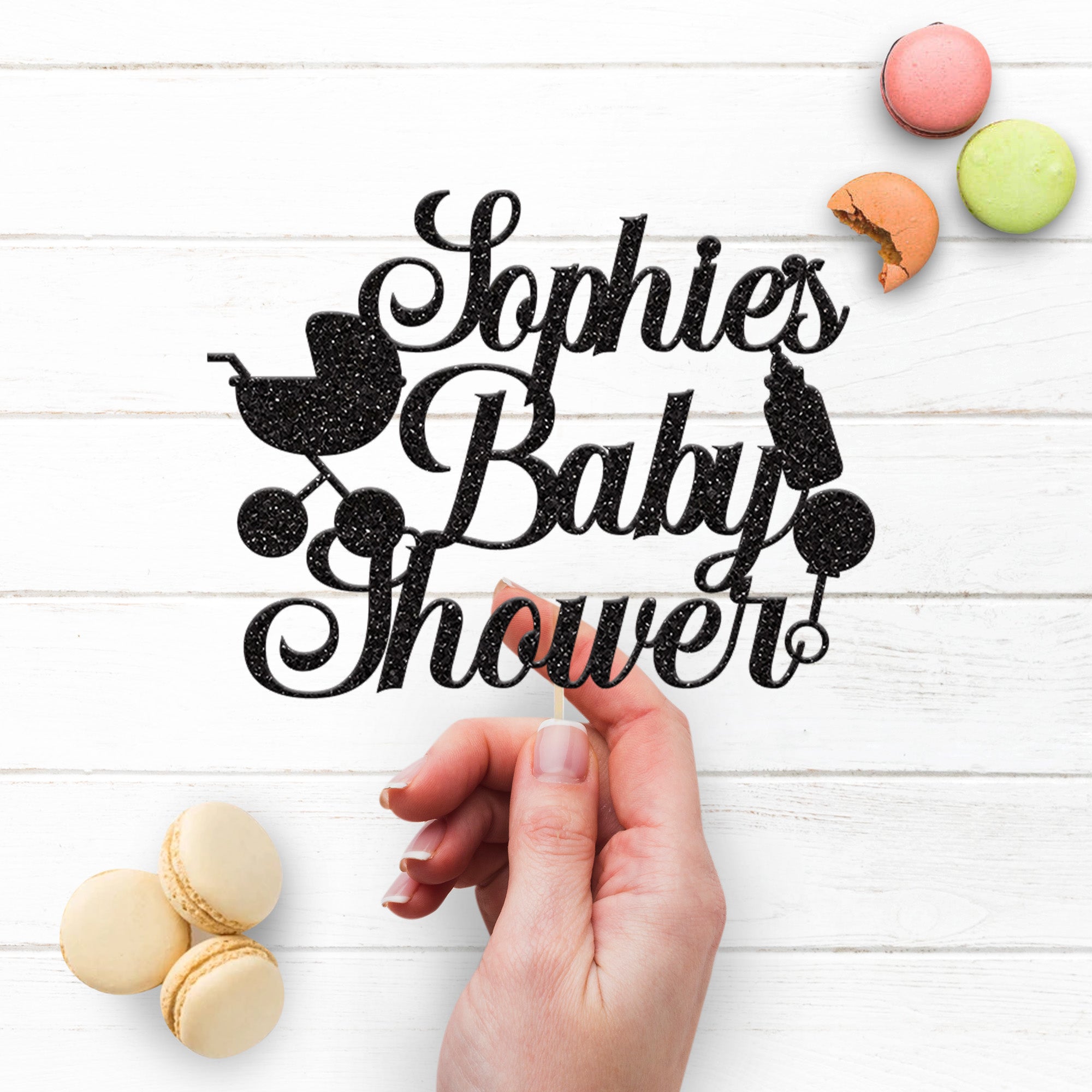 Personalised Pram Baby Shower Cake Topper – Name Secondary image