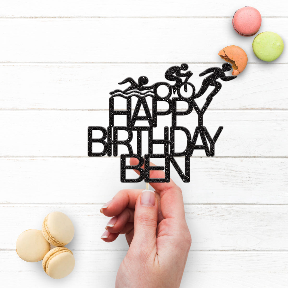 Personalised Triathlon Birthday Cake Topper with Name - view 3