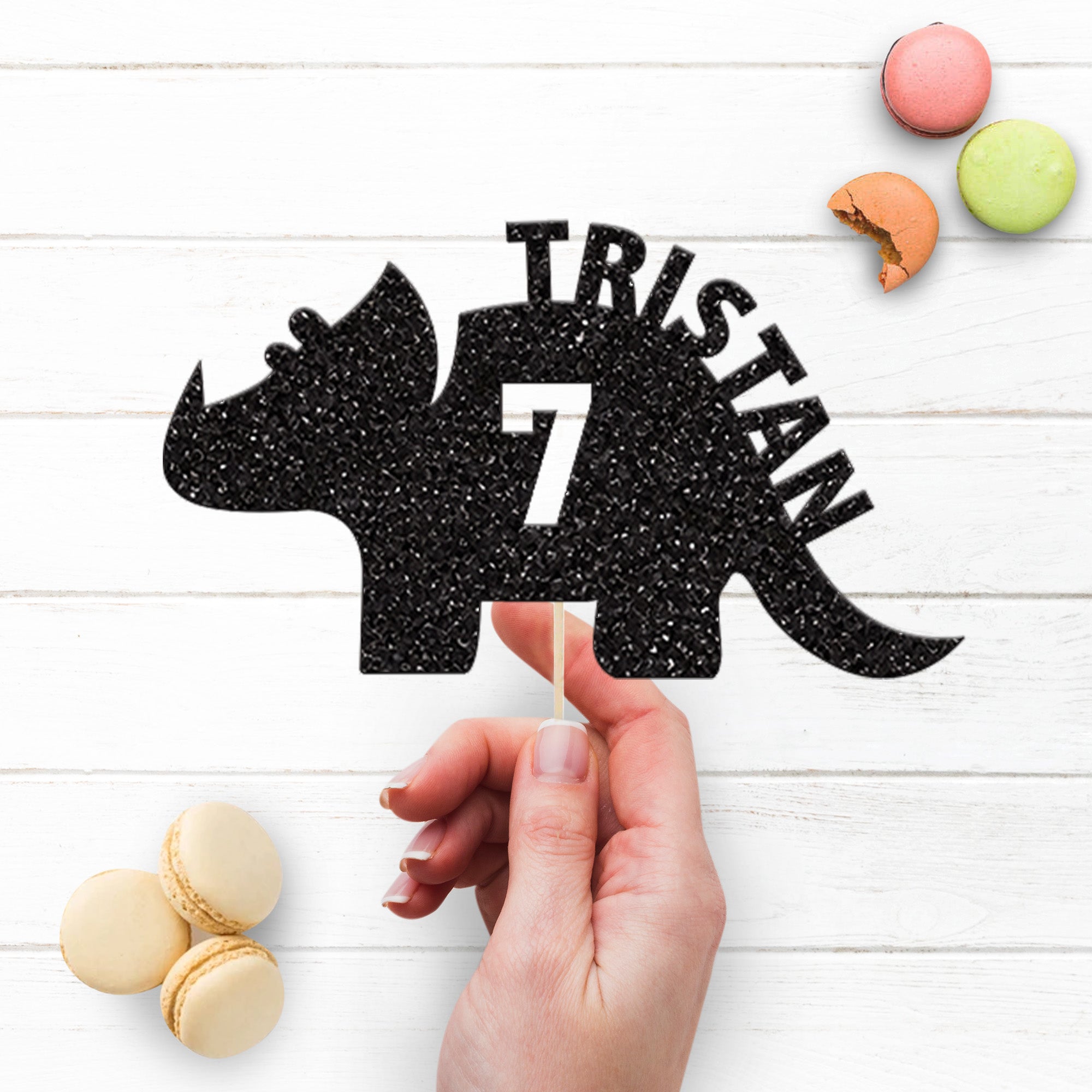 Personalised Horned Dinosaur Cake Topper – Name & Age Secondary image