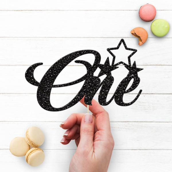 One Script and Stars First Birthday Cake Topper - view 3