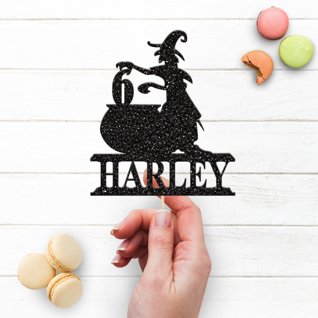 Personalised Witch and Cauldron Birthday Cake Topper Any Age and Name - view 3