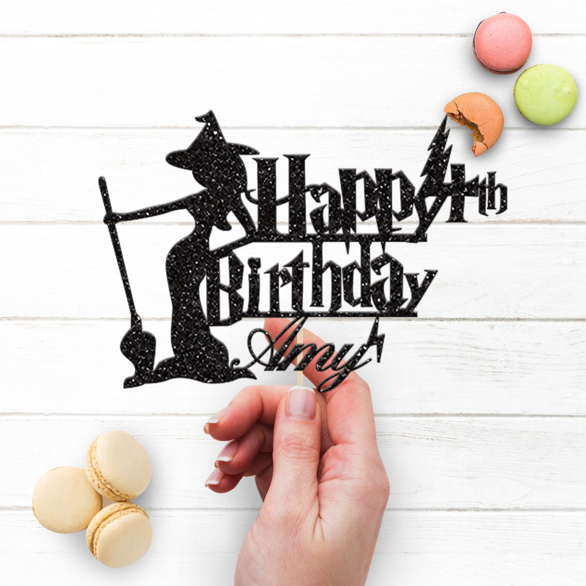 Personalised Standing Witch Cake Topper – Name & Age - view 3