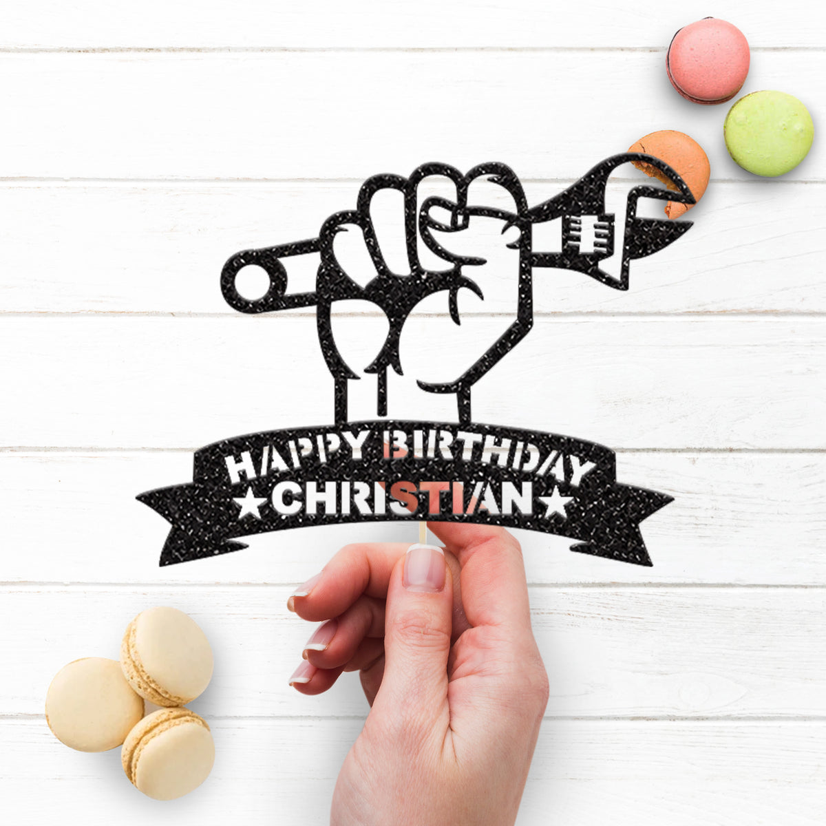 Personalised Mechanic Birthday Cake Topper with Name - view 3