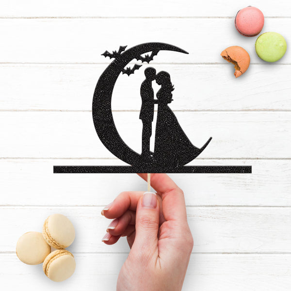 Moon and Bats Gothic Wedding Cake Topper - view 3