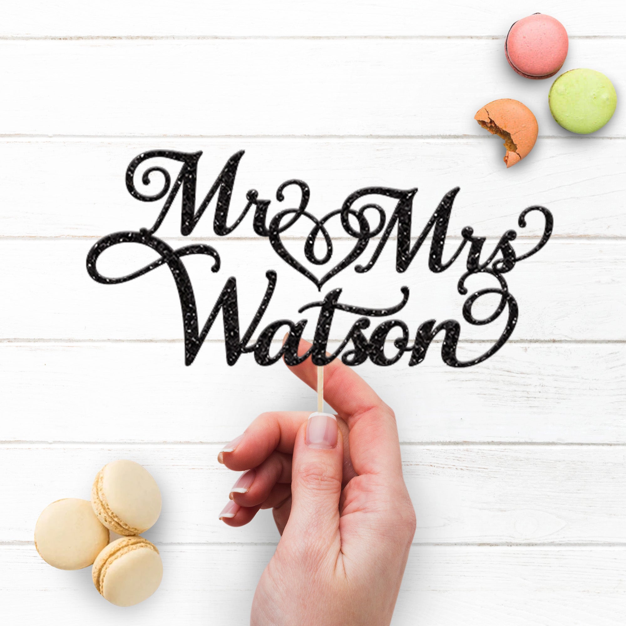 Personalised Mr & Mrs Heart Wedding Cake Topper – Surname Secondary image