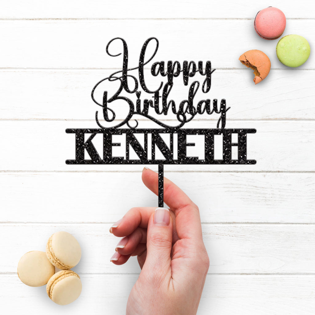 Personalised Happy Birthday Script Cake Topper with Name - view 3