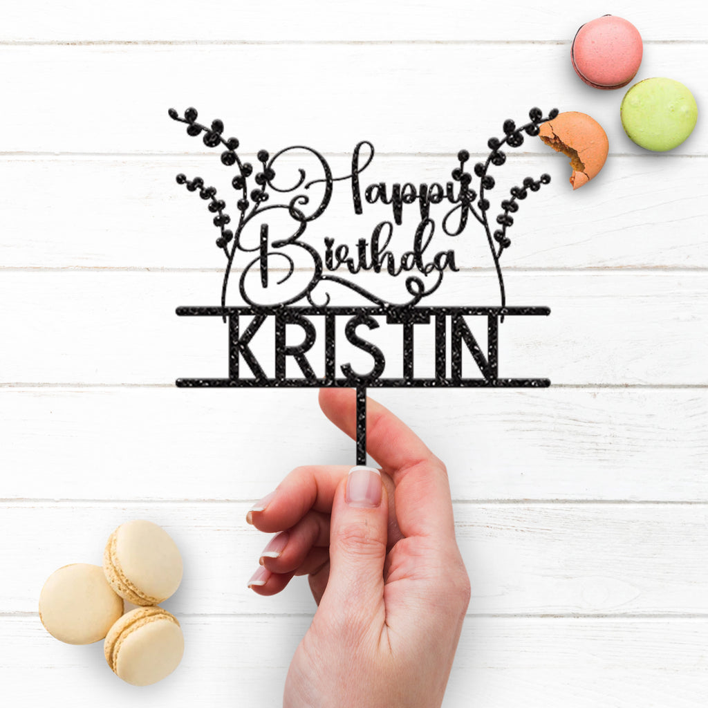 Personalised Botanical Birthday Cake Topper with Name - view 3