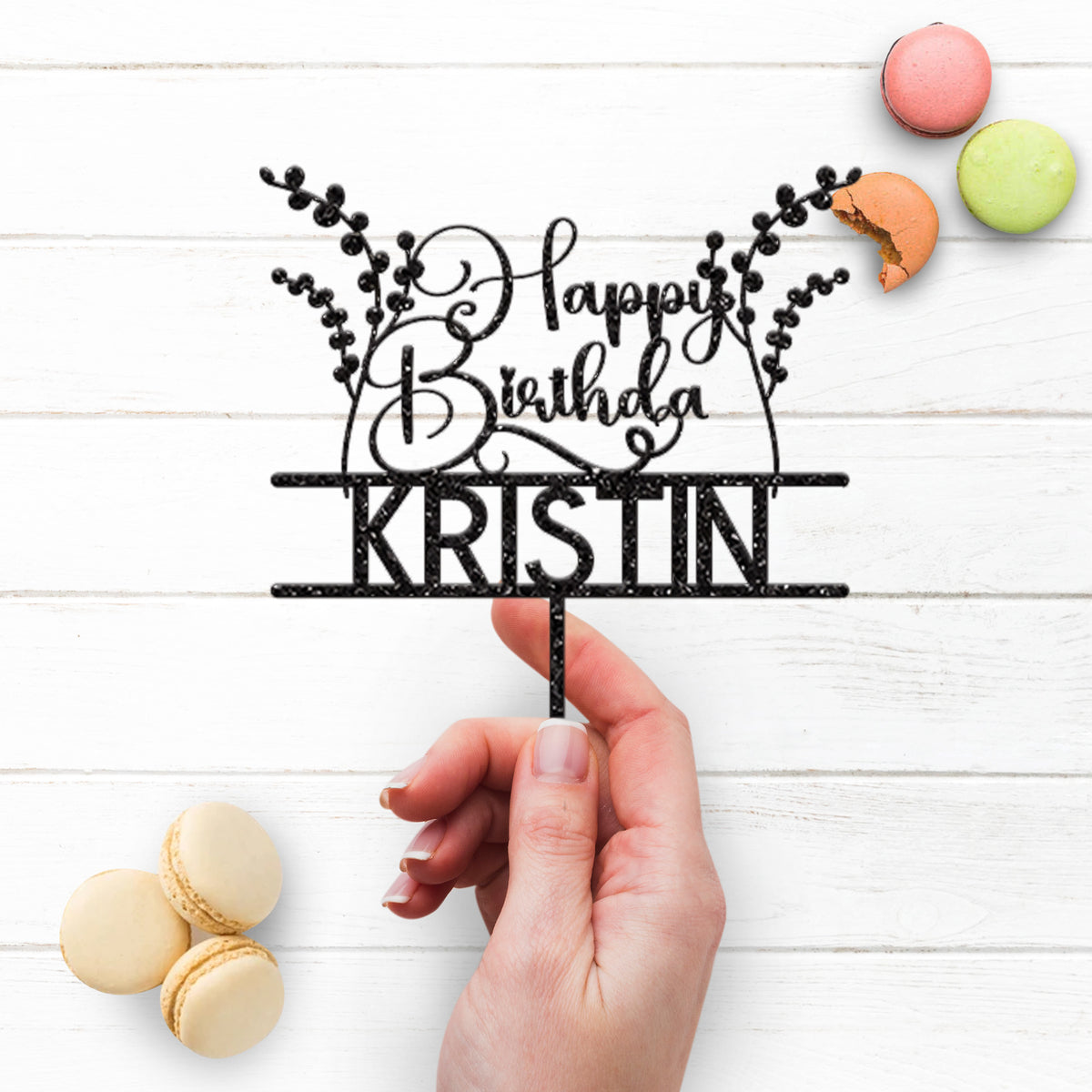 Personalised Botanical Birthday Cake Topper with Name - view 3