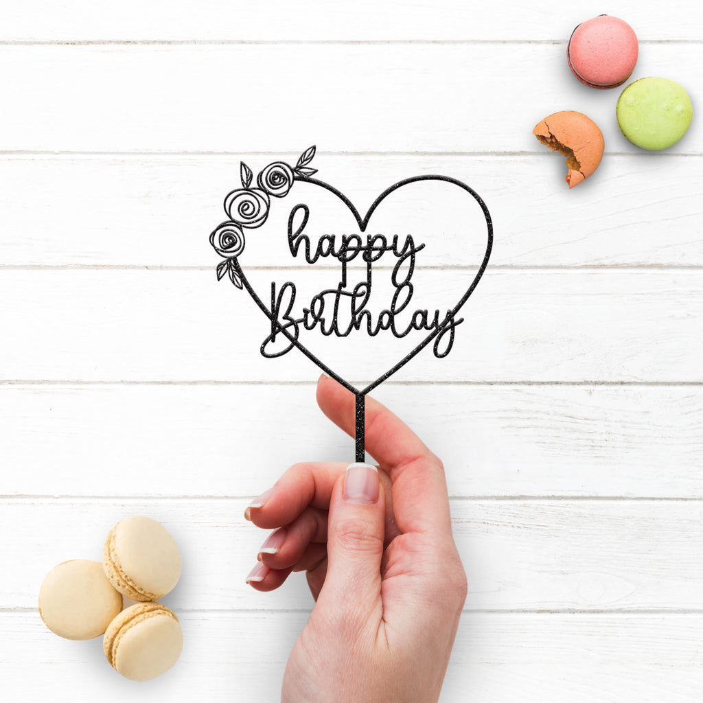 Happy Birthday Floral Heart Cake Topper - view 3