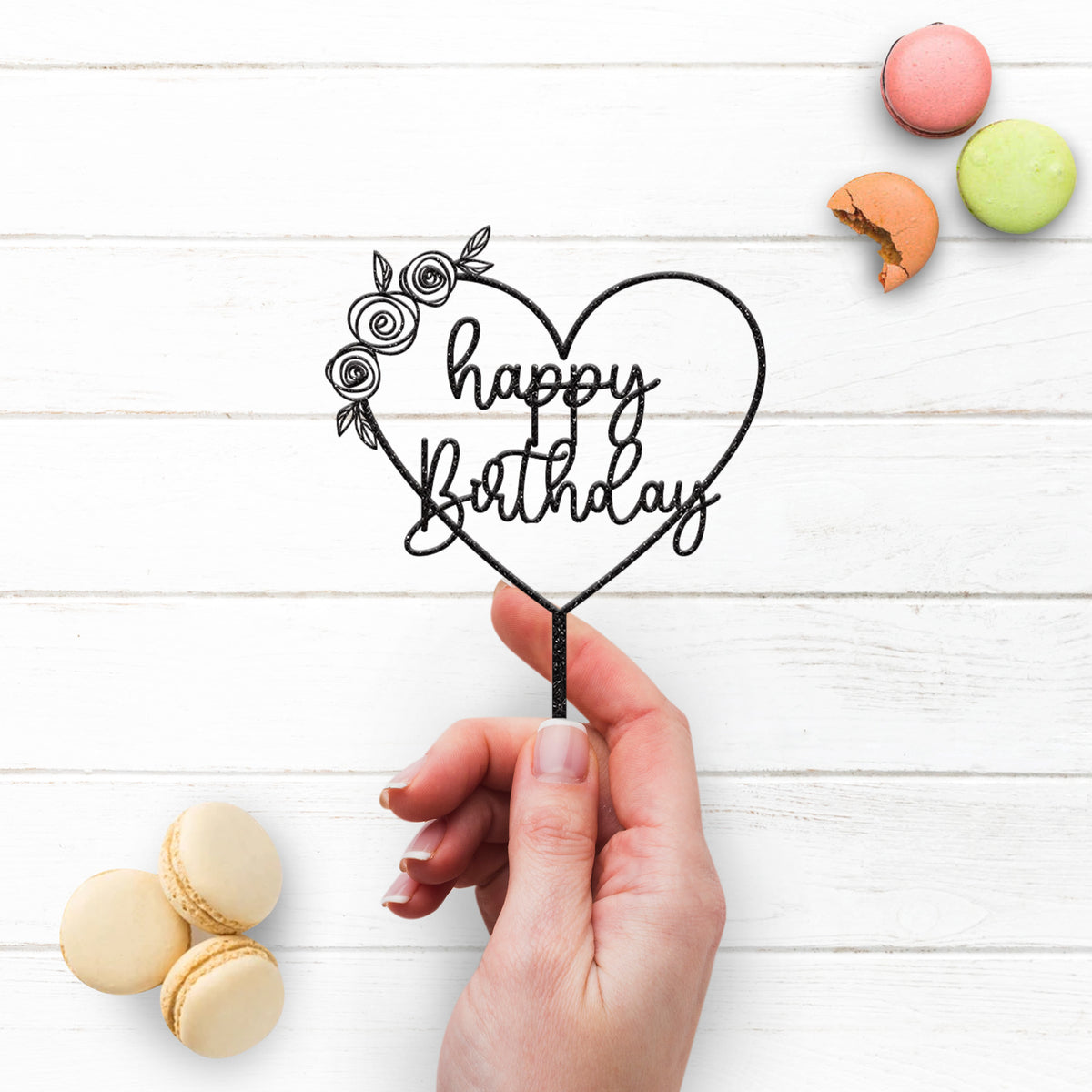 Happy Birthday Floral Heart Cake Topper - view 3