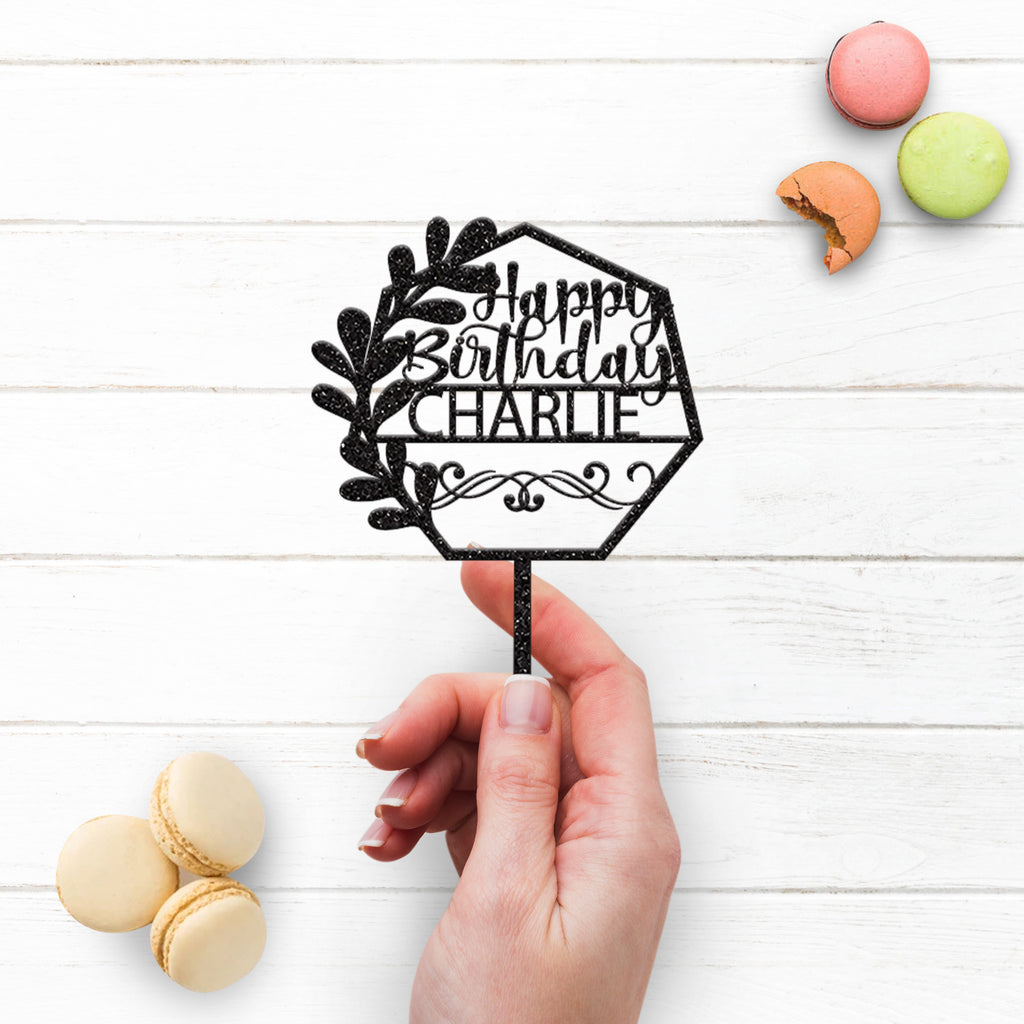 Personalised Botanical Geometric Birthday Cake Topper with Name - view 3