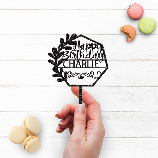 Personalised Botanical Geometric Birthday Cake Topper with Name - view 3