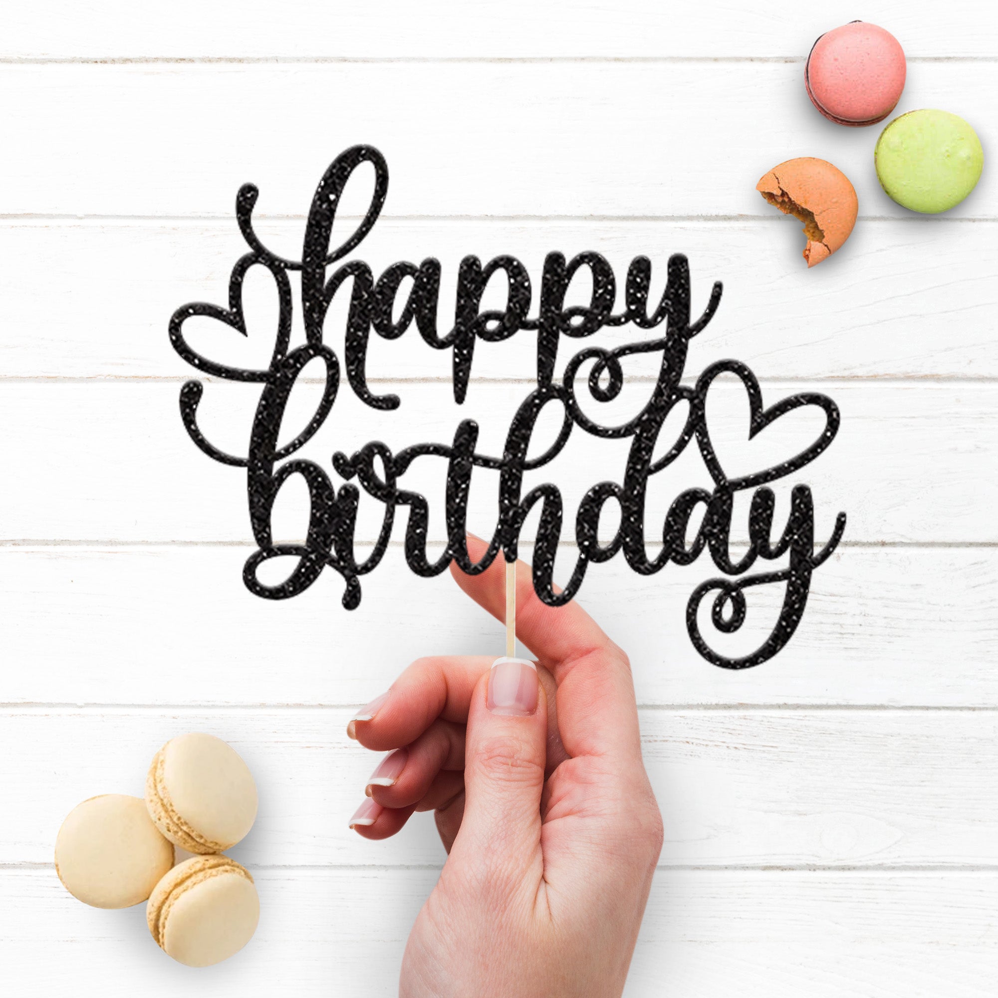 Happy Birthday Flowing Hearts Cake Topper Secondary image