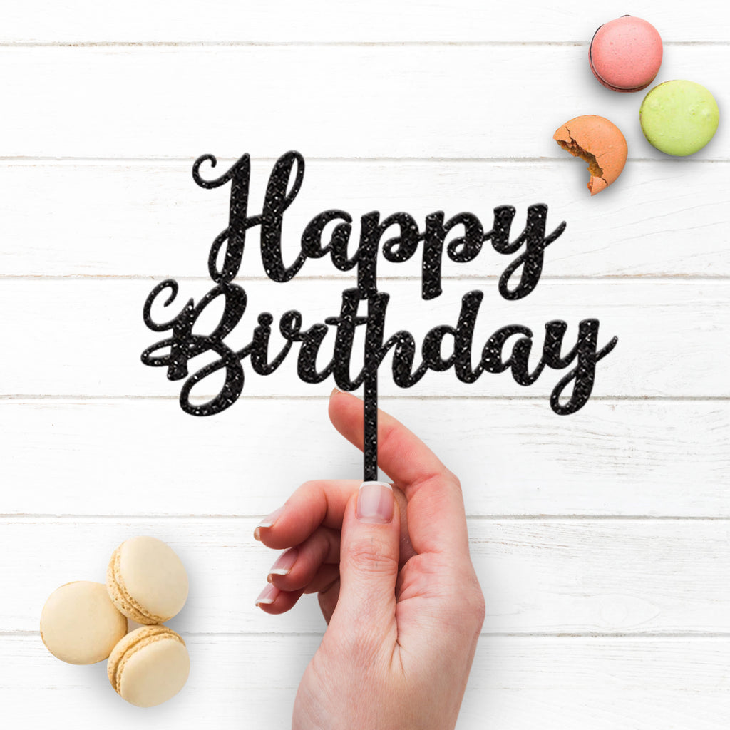 Happy Birthday Flourish Script Cake Topper - view 3